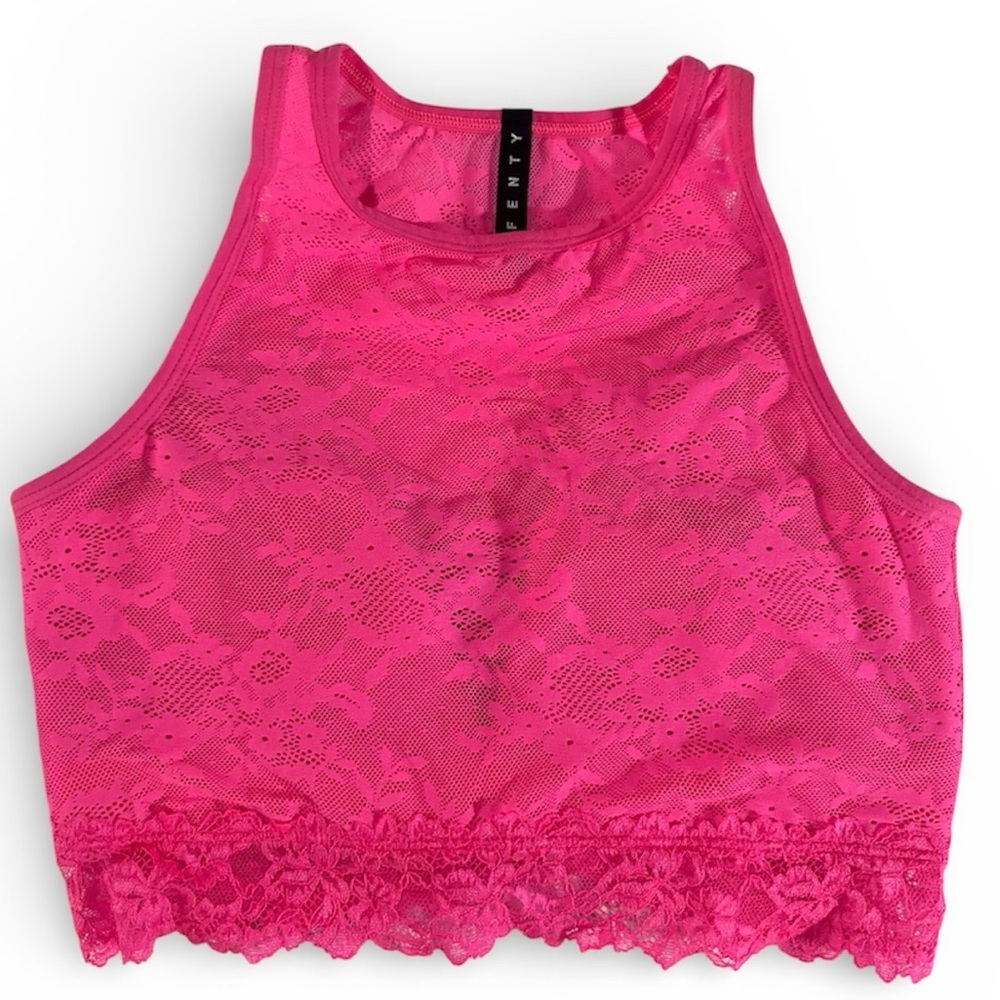 Savage X Fenty Hot Pink Lace Mesh Crop Top Bralette Size Small 4-6 NWOT
